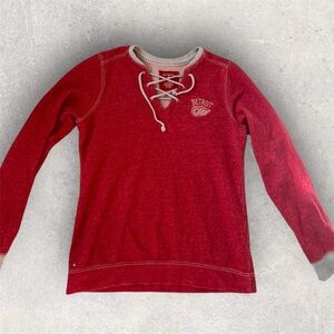 Antigua Detroit Red Wings Lace-Up Sweatshirt Red Hockey Pullover Small